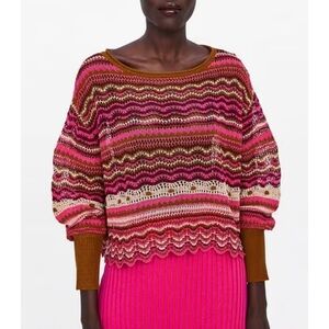 Zara crochet knit sweater pink
